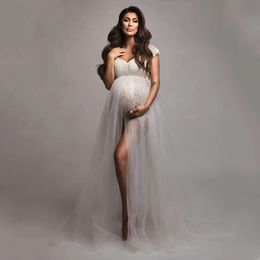 Maternity Photography Dresses Outfit Pregnant Woman Photo Shoot Bodysuit with Tulle Dress L2405