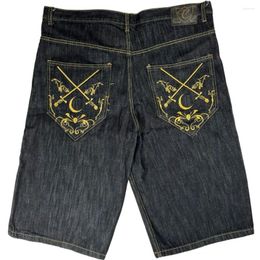 Men's Jeans Y2K Cork Gold Sword Pattern Print Denim Shorts Men Women 2024 Summer Hip Hop Retro Casual Short Large Size Loose Pants