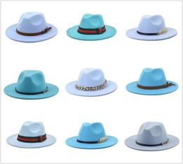 Wide Brim Hats Sky Blue Wool Felt Jazz Fedora Men Women Sombrero British Style Trilby Formal Panama Caps Dress Cowboy Sun Hat788871876101