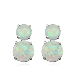 Stud Earrings Created White Fire Opal Fashion Style For Girls Women 14mm OE175