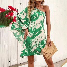 Party Dresses Women Spring Summer Flare Sleeve Chic Sexy Short Dress Fashion Floral Print Diagonal Collar A Line Mini Bohemian Vestido