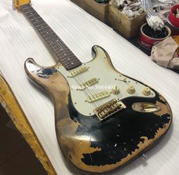 Limited Edition John Mayer Black 1 John Cruz Masterbuilt Heavy Relic Black Electric Guitar Gold Hardware Nitrolacquer Paint Rosewood Fingerboard