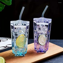 Wine Glasses Star Shaped Heat Resistant Glass Cup With Lid And Straw Coffee Tea Juice Transparent Drinkware Mug For Home Office