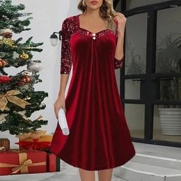 Casual Dresses Comfortable Fabric Dress Stunning Sequin Splicing Party Square Neck Loose Waist Above Knee Length For Evening Cocktail