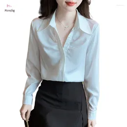 Women's Blouses Women Shirts & Long Sleeve Summer With Buttons And White Satin Surface Casual Korea Fashion Tops