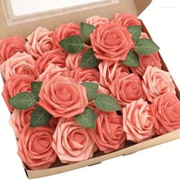 Decorative Flowers Artificial 25pcs Real Looking Mixed Living Coral Foam Fake Roses With Stems For DIY Wedding Bouquets Bridal Shower Cent