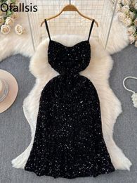 Party Dresses Ofallsis Black Strapless Sequins Suspender Dress 2024 Women's Fashion Backless Annual Meeting Sexy Socialite Long Formal