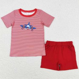 Clothing Sets Wholesale Children Boys Summer Outfits Boutique Baby Clothes Aeroplane Embroidery Short Sleeve Shirts Shorts