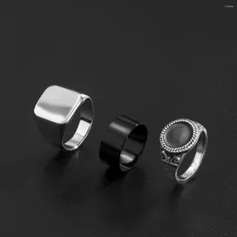 Cluster Rings KunJoe Vintage Antique Silver Color Set For Men Black Crystal Carve Geometric Male Hip Hop Punk Jewelry WholeSale