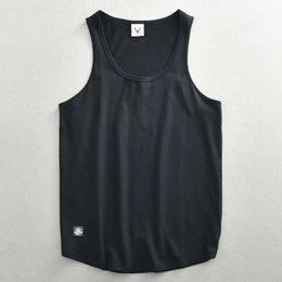 Sleeveless 100% Cotton Vest for Men Retro Solid Plain Summer Cool Loose T Shirts Youth Male Cool Sport Casual Fit Tank Tops Tees 240520