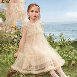 Girl's Dresses Girls Skiing 2024 New Summer Fashion Beaded Vest Dress Childrens Little Girl Princess Dress Baby Beaded Dress d240520