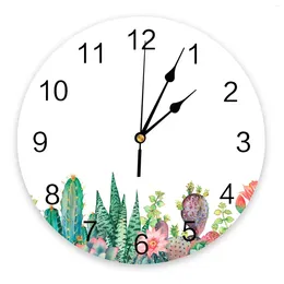 Wall Clocks Cactus Watercolour Illustration Clock For Modern Home Decoration Teen Room Living Needle Hanging Watch Table