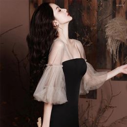 Casual Dresses Fashion Women's French Style Evening Black Fishtail Dress Flared Sleeve Design Party Prom Elegant Temperament Peplum