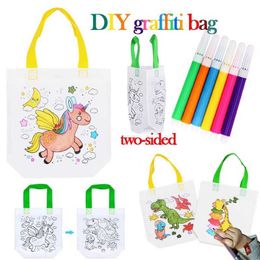 LED Toys 1-10 piece set of DIY graffiti bags with markings hand drawn non-woven fabric bags childrens art handmade Colourful filled beverage toys S2452011