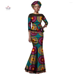 Ethnic Clothing BintaRealWax African Skirt Sets For Women Africa Wax Print Dashiki Tops And Long Headwrap Plus Size WY2030