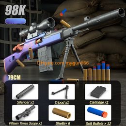 DIY AWM 98K Soft Bullets Rifle Toy Gun Detachable Shell Ejected Look Real Launcher Manual Foam Darts With Scope Outdoor Cs Pubg Game Prop Birthday Gifts For Boys