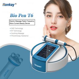 Portable 360 Rotating RF Roller Massage Ems Micro Current Blue Light Therapy Skin Tightening Face Lift Anti-wrinkle Biopen T6 Devices