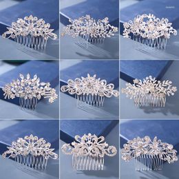 Headpieces Mecresh Silver Colour Rhinestone Flower Leaf Bridal Hair Comb For Girls Crystal Ornaments Jewellery Wedding Accessories