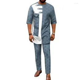 Ethnic Clothing Summer African Dress Men T-shirt Suits Fashion Patchwork Handsome Light Thin Type Trouser Sets WYN1404