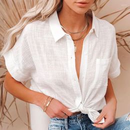 Women's Blouses Fashion Cotton Linen Shirts Casual Loose Short Sleeve Women Button Up Summer Woman Tops White Clothes 21929