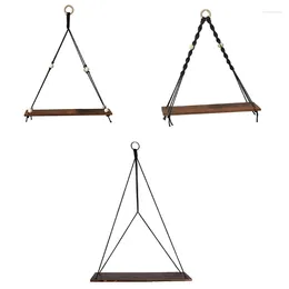Decorative Figurines Wooden Wall Shelf Cotton Rope Swing Plant Flower Pot Hanging Stand Storage Rack Home Decoration DXAF