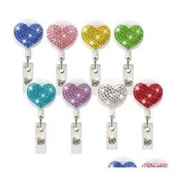 Party Favour Coloured Resin Rhinestone Love Easy-Pl Buckle Rotating Clogodile Clip Doctor Nurse Student Retractable Id Ac Jj Drop Delive Dhktn