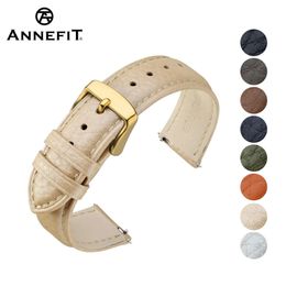 ANNEFIT Calfskin Leather Watchband Soft Material Genuine Leather Watch Band Wrist Strap 18mm 20mm 22mm with Gold Buckle 240520