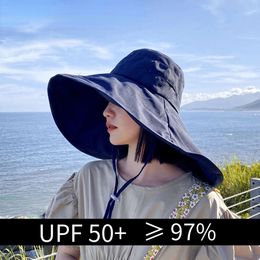 Wide Brim UPF 50+ Women Anti-UV Protection Hiking Fisherman Cap Fold Summer Solid Beach Hat 2023 Double sided Sun hat L2405