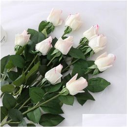 Decorative Flowers & Wreaths Artificial Fake Silk Single Long Stem Rose For Wedding Party Home Office Outdoor Decoration Drop Delivery Dhcor