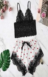 Women Satin Lace Silk Print Camisole Shorts Bow Set Sleepwear Pyjamas Lingerie7041871