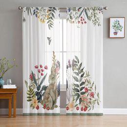 Curtain Watercolor Animal Rabbits Flower Plant Sheer Curtains For Living Room Decoration Window Kitchen Tulle Voile