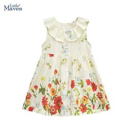 Girl's Dresses Little Maven 2024 New Childrens Clothing Summer Dress Baby Girl Clothing Cartoon Flower Dress Childrens Clothing Tank Top Cotton d240520