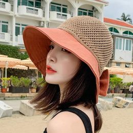 Wide Brim Hats Foldable Hollow Beach Tourism Woven Straw Hat Sunshade Versatile For Summer Ladies Small Brimmed Fisherman