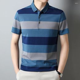 Men's Polos Business Casual Commute Polo Shirts Contrasting Colours Striped Fashion Button Summer Thin Clothing Short Sleeve T-shirts