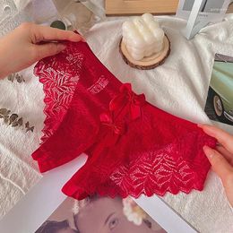 Women's Panties Women Red Free Crotch Slit Triangle Feminine Charming Couple Sheer Briefs Bow Lace Underwear Sweet Breathable