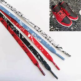 Shoe Parts Splatter Flat Shoelaces Printing Speckle Shoelace White Black Ink Dots Graffiti Lace Red Sky Blue