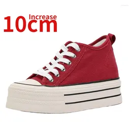 Casual Shoes Invisible Height Increased 10cm High Quality Canvas For Women Breathable Spring/summer Thick Bottom Red Board