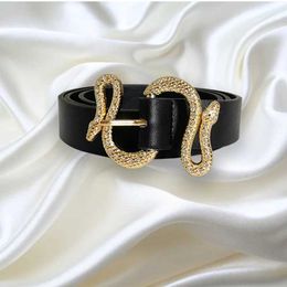 Other Fashion Accessories Luxury brand womens belt high-quality shiny Rhinestone waist soft leather shoulder strap snake button jeans womens belt J240518