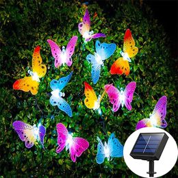 5M 20 LED Solar Butterfly Fairy String Light Outdoor Garden Holiday Christmas Decorative Light Fiber Optic Waterproof 240518