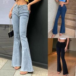 Women's Jeans Fashion Y2k Solid Colours Casual 2024 Spring Flare Women Elastic High Waist Skinny Denim Pants Lady Summer Trousers