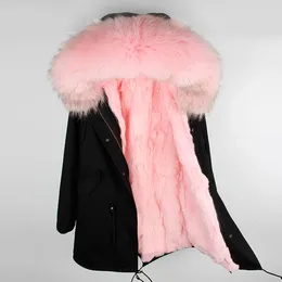 Women's Trench Coats Plus Size Winter MAOMAOKONG Natural Raccoon Fur Parkas Rex Lining Middle Long Jacket Coat Female