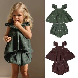 Clothing Sets Summer baby girl clothing set with organic cotton embroidery baby girl clothing J240518