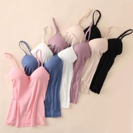 Women's Polos Basic Seamless Camisole With Built In Padded Bra Breathable Tank Top For Casual Workout Club Party School NIN668