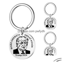 Other Festive Party Supplies Trump 2024 Keychain Make America Again Stainless Steel Roun Engraving Key Ring Pendant Drop Delivery H Dhknv