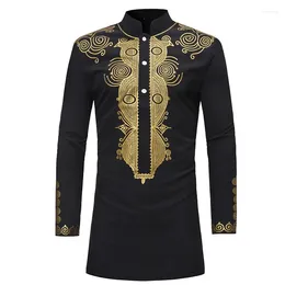 Ethnic Clothing African Tribal Dashiki Longline Shirt Brand Slim Long Sleeve Mandarin Collar Dress Men Islamic Camisa Muslim