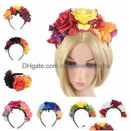 Party Decoration Woman Headband Simation Rose Flower Crown Halloween Garland Props Wedding Christmas Hairbands Drop Delivery Home Gard Dh6Bz