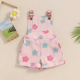 Jumpsuits 06Y little girl Overall floral print pocket sleeveless hanging short sleeved jumpsuit for childrens playwear childrens clothing for summer 2024 Y25NBG