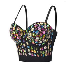 Women's Tanks Rhinestone Bustier Top Colorful Rhinestones Glitter Spaghetti Straps Bejewled Bling Corset For Club Party Performance Stage