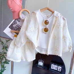 Clothing Sets Lace Embroidered Hooded Thin Sunscreen Coat For Girls 2024 Summer Loose Casual Three Piece Set Toddler Girl Clothes