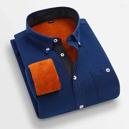 Men's Dress Shirts Winter Button-down Collar Single-breasted Long-sleeved Padded Shirt Fashion Slim Blue Black Red Yellow Camisa